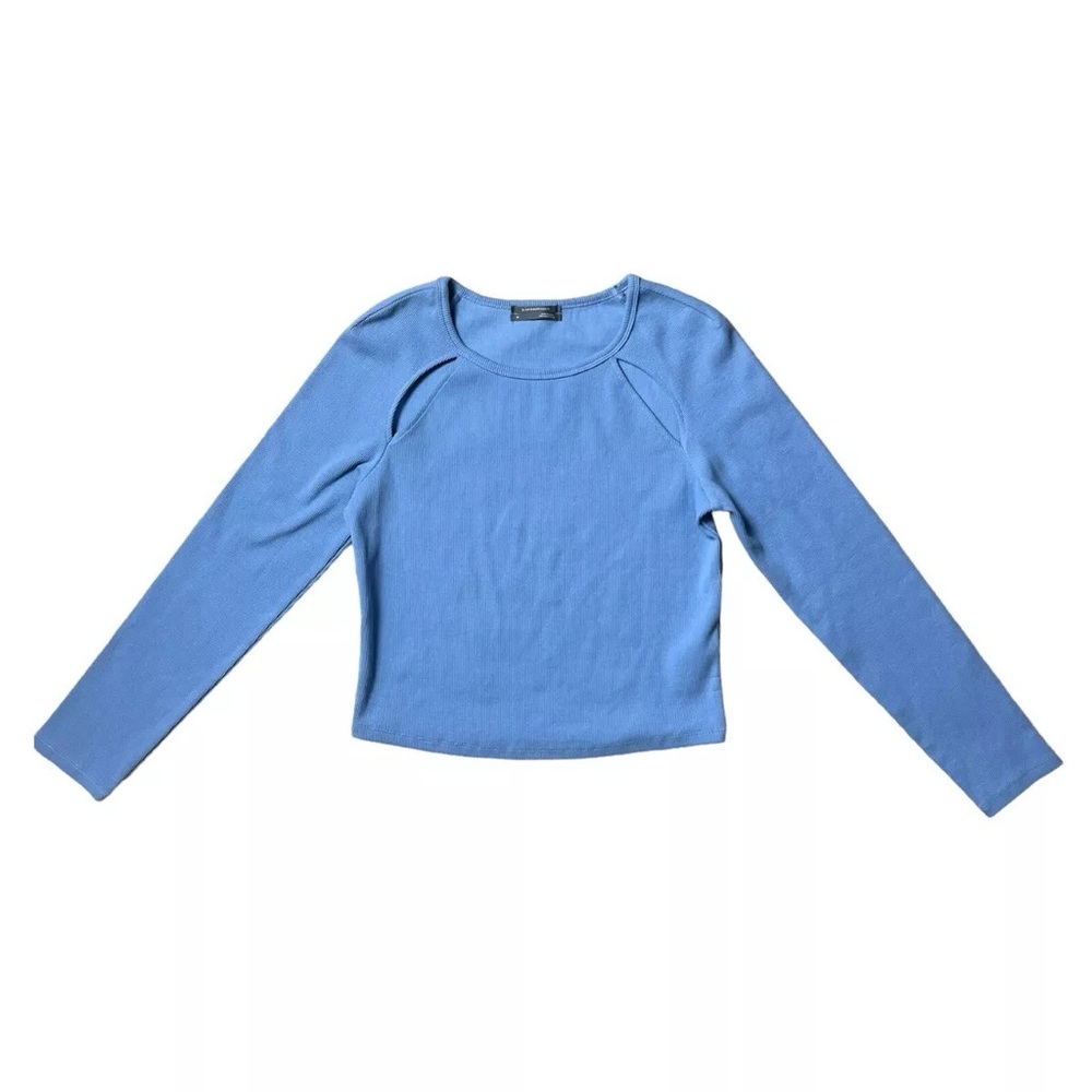 Anthropologie Women Sweater Cut-Out Mock Neck Sweater Baby Blue pullover shirt M